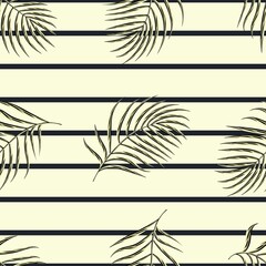 beige background vector design decorative with fashionable palm leaves seamless pattern. fabric print texture for shirt cloth or textile. Exotic tropics. Summer design. nature illustration. line art