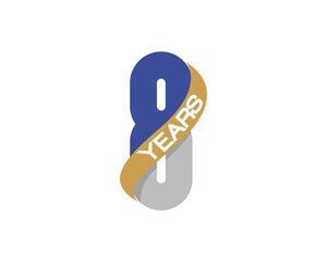 8 years anniversary logo with golden ribbon