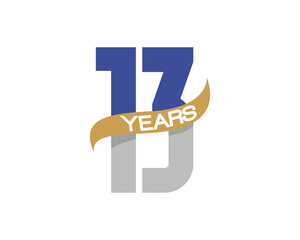 13 years anniversary logo with golden ribbon