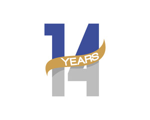 14 years anniversary logo with golden ribbon