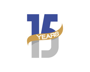 15 years anniversary logo with golden ribbon