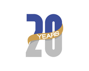 20 years anniversary logo with golden ribbon