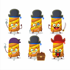 Cartoon character of gummy candy orange with various pirates emoticons