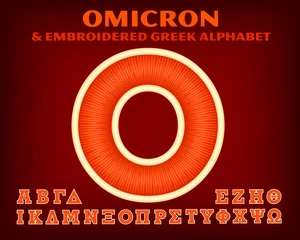Foto op Aluminium The letter Omicron and a complete capital Greek alphabet, in the style of fraternity, sorority, collegiate or sports jerseys, sweats, letter jackets, and hats. © Mysterylab