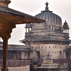 Jahangir Mahal (Orchha Fort) in Orchha, Madhya Pradesh, India, Jahangir Mahal or Orchha Palace is citadel and garrison located in Orchha. Madhya Pradesh. India, Indian Archaeological Sites