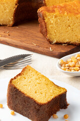 Traditional sliced corn cake, selective focus.
