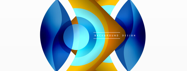 Abstract background with color geometric shapes. Beautiful minimal backdrop with round shapes circles and lines. Geometrical design. Vector illustration