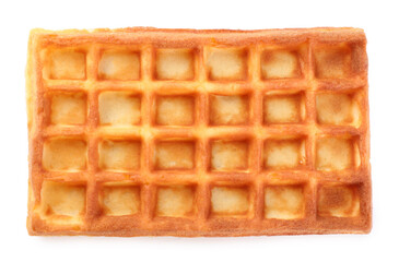 One delicious Belgian waffle isolated on white, top view