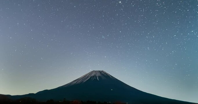 ダイヤモンド富士と天の川のタイムラプス