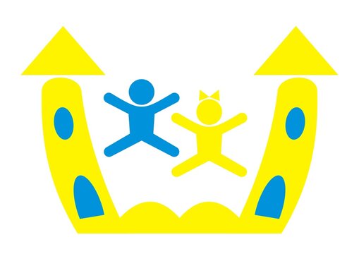 inflatable bouncy castle, playground, yellow and blue vector icon