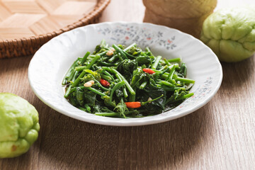 Northern Thai food, Stir fried chayote shoot leaf, Local Thai food