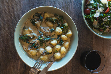 Freshly made gnocchi with mushroom and spanish