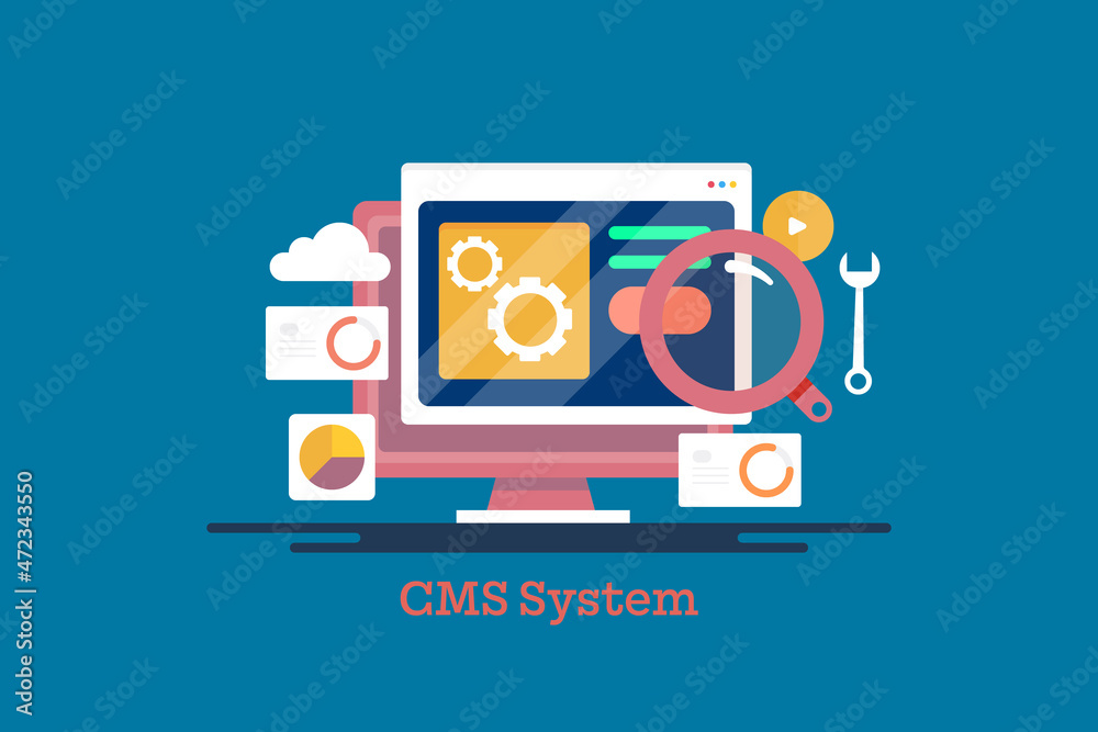 Wall mural content management system, cms panel interface displays on computer screen, managing content, data a