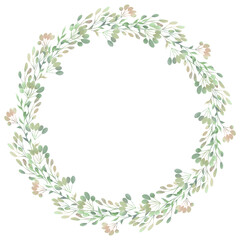 Watercolor wreath. Spring foliage. Beautiful isolated clipart element for design.