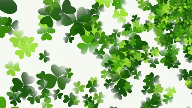 Fly green Saint Patrick shamrocks pattern, national Ireland holidays style background