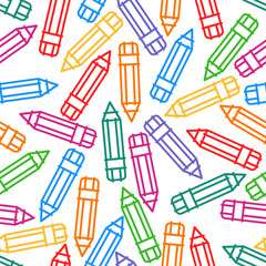 Seamless background with colored pencils, texture for school supplies, print on the theme of drawing. Vector illustration