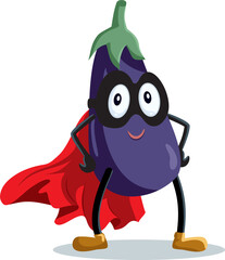 Strong Superhero Eggplant Vegetable Vector Cartoon Character