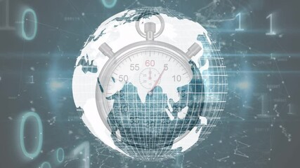Animation of globe with binary coding and stopwatch - Powered by Adobe