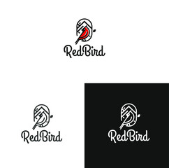 Cardinal bird logo; Red bird logo, vector illustration of animal shapes with simple line styles. Fit for real estate, travel, hotel, or fashion company.