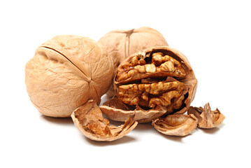 walnuts on white background
