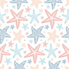 Fototapeta na wymiar Cute Vintage Starfish Vector Seamless Pattern Design
