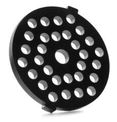 Metal grinding plate for meat grinder isolated on white
