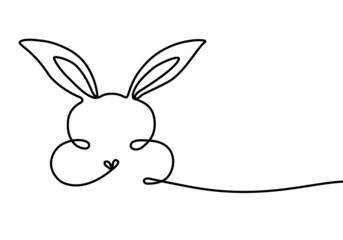  Easter cute bunny continuous line drawing. One black line. Editable stroke. Minimalistic vector illustration