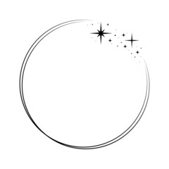 Sparkle star circle frame. Wreath round stardust border for party, birthday decor design. Laurel frame with, cosmic glitter shine. Isolated black flat vector illustration. - obrazy, fototapety, plakaty