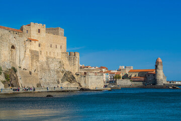 Fototapeta na wymiar Old town of Collioure, France, a popular resort town on Mediterranean sea
