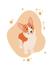 Cartoon corgi puppy smiling. Welsh dog. Cute sitting vector dog isolated on white background