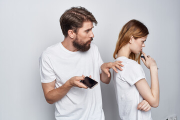 married couple quarrel jealousy telephones communication studio lifestyle