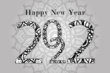 Abstract Background Happy new year 2022 on mandala style