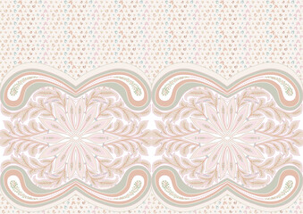 Paisley, traditional damask classical luxury old fashioned floral ornament. Seamless pattern, background. Vector illustration. In soft orange and green colors. Isolated on white background.
