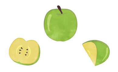 Cute green apple illustration set