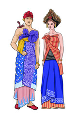 Drawing indonesian traditional dresses. balines, art.illustration, vector