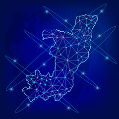 Global logistics network concept. Communications network map Republic of the Congo on the world background. Map of  Congo with nodes in polygonal style. EPS10.
