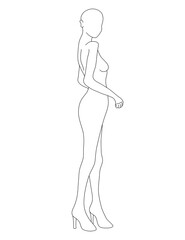 Fashion Croquis of Woman Model Template Side View