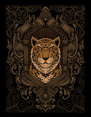 illustration vintage tiger with engraving style