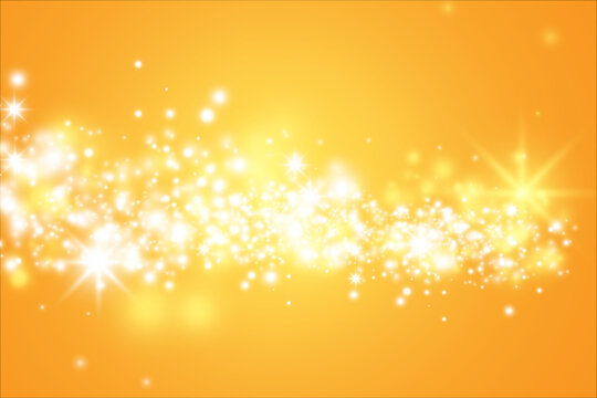 Bright beautiful stars. Vector illustration with light effect on a orange background.