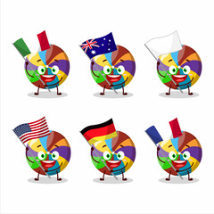 Rainbow candy cartoon character bring the flags of various countries