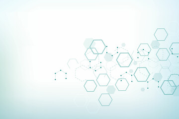 Hexagonal abstract background. Big Data Visualization. Global network connection. Medical, technology, science background. Vector illustration.