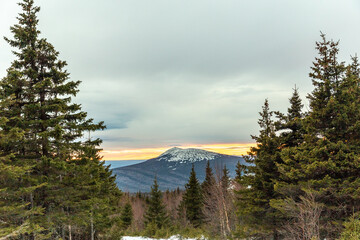 Beautiful view from Dalny Taganay mountain on Kruglitsa mountain. Dalny Taganay, Taganay national Park, Zlatoust city, Chelyabinsk region, South Ural, Russia.