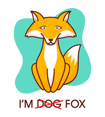 Vector illustration of Fox Sitting with Text. Cute Animal Character in Cartoon Flat Style