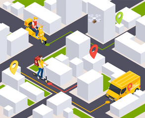 City Delivery Isometric Composition