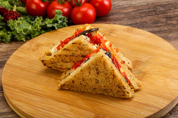 Club sandwich with eggplant and cheese