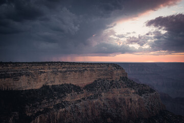 Perfect sunset with storm clouds in Grand Canyon National Park, Arizona, USA