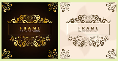 golden abstract flower doodle background frame