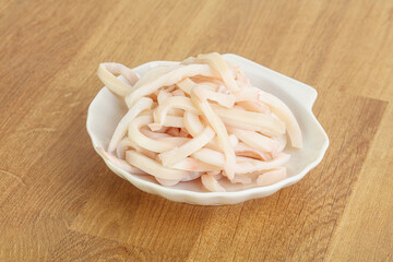 Marinated squid strips in the bowl