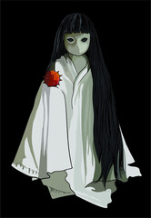 Naklejka premium Drawing japanese scary doll, art.illustration, vector