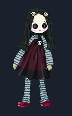 Drawing creepy cute doll, art.illustration, vector